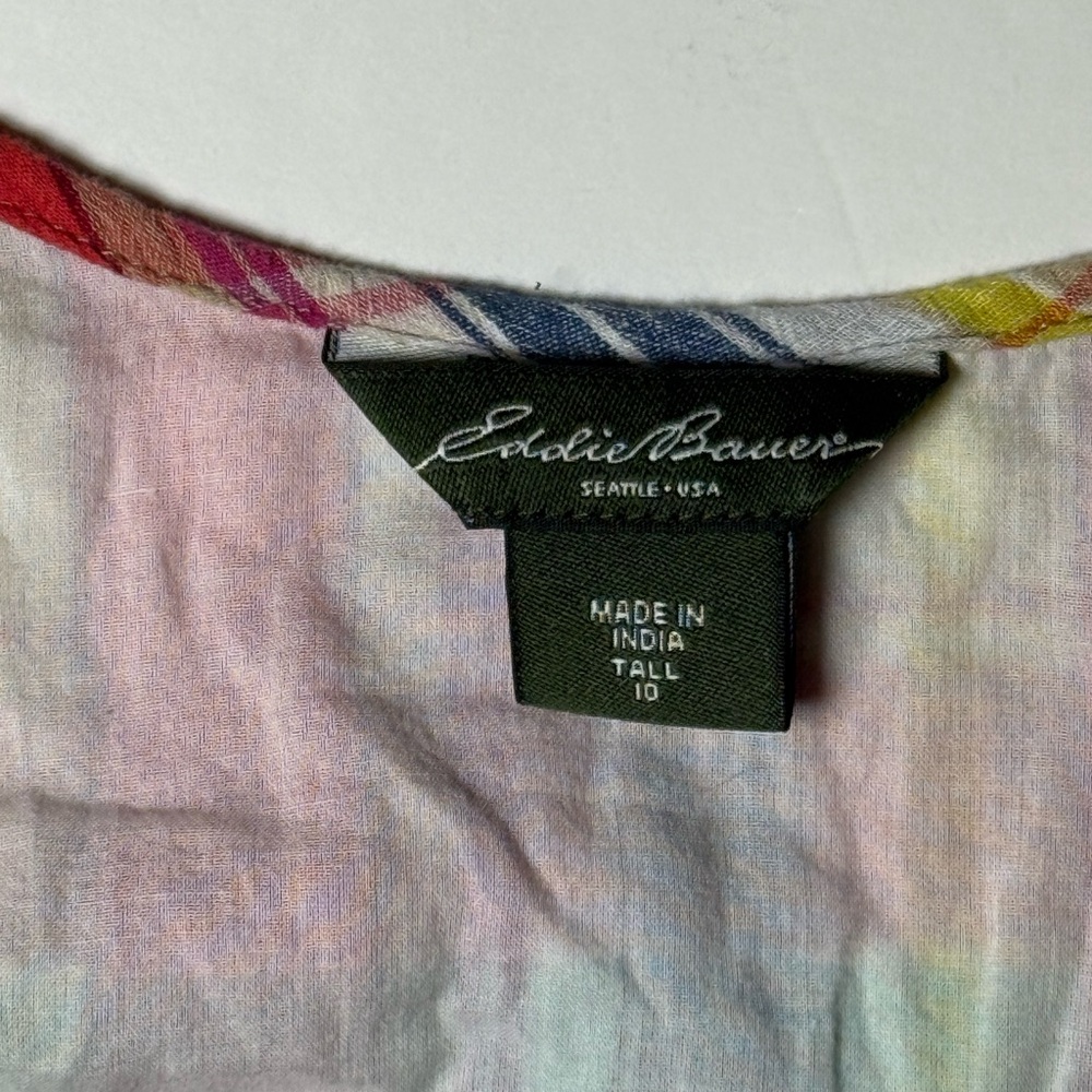 Eddie Bauer Tall 10 Madras Plaid Cotton Midi Dress Tie Waist Cap Sleeve. - Picture 3 of 5